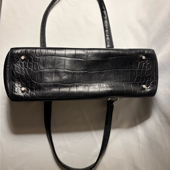 Monsac Leather Black Crocodile-Embossed Women's Tote - Picture 7 of 16